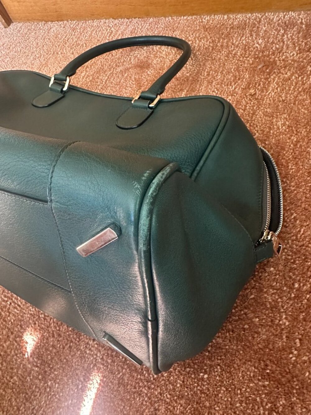 LOEWE Leather Boston / Weekender Travel Bag – Forest Green (RARE) with Dust Bag - Picture 8 of 14